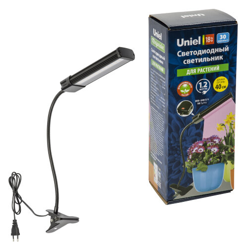ULT-P31-18W/SPLE/40 IP40 BLACK SINGLE Светильник для растений светодиодный, на прищепке. Спектр для фотосинтеза. TM Uniel - фото