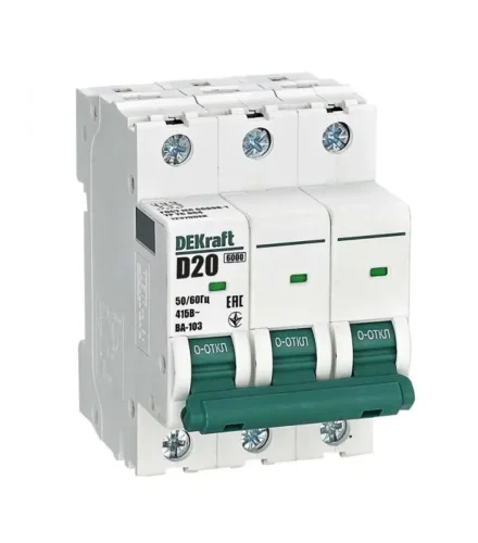 Выключатель автоматический модульный 3п D 20А 6кА ВА-103 DEKraft 12370DEK - фото