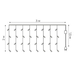 ULD-C3020-160-DTA AMBER IP20 Занавес светодиодный, 3х2м, 160 светодиодов, Янтарный свет, Провод прозрачный, TM Uniel