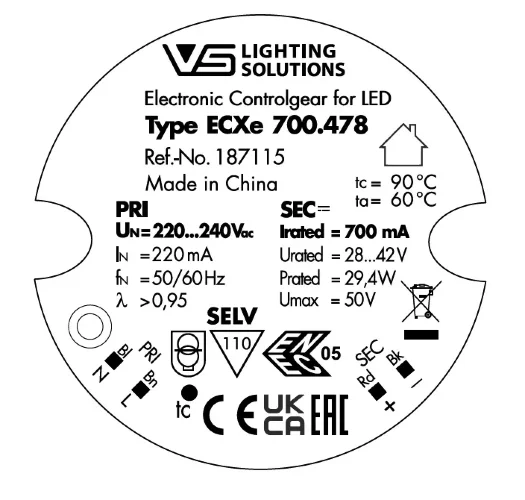 Драйвер для светодиодов 30W/700мА 28-42V | ECXe 700.478 | - Vossloh-Schwabe. Фото 2