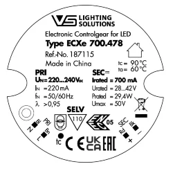 Драйвер для светодиодов 30W/700мА 28-42V | ECXe 700.478 | - Vossloh-Schwabe