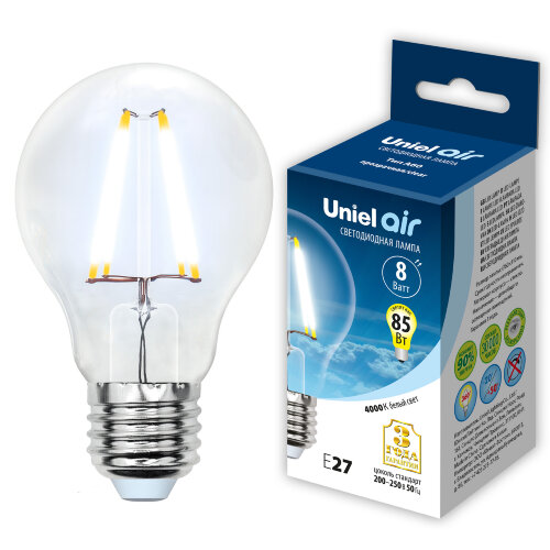 LED-A60-8W-NW-E27-CL GLA01TR Лампа светодиодная, Форма A, прозрачная, Серия Air, Белый свет 4000K - фото 3