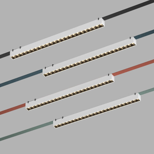 DK5573-WB Cветильник для трека-ремня Belty, серия Grill, со светодиодом, L642*W40*H45мм, 48V DC, 24W, RA90, 24°, 3000K, IP20, белый с черным, алюминий. Фото 2