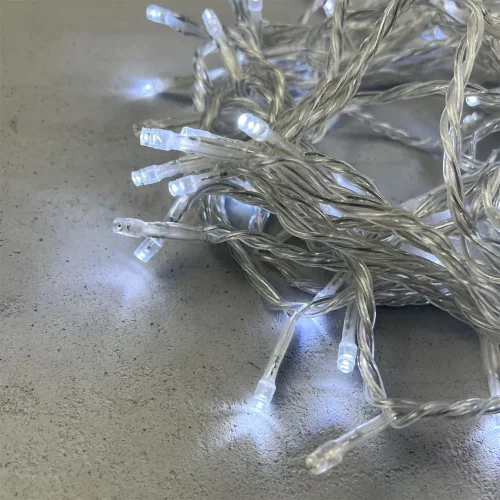 Гирлянда Нить 10м Белая с Мерцанием Белого Диода 24В, 100 LED, Провод Прозрачный ПВХ, IP54. Фото 1.
