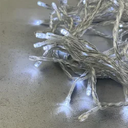 Гирлянда Нить 10м Белая с Мерцанием Белого Диода 24В, 100 LED, Провод Прозрачный ПВХ, IP54