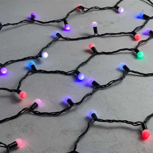 Гирлянда «Шарики» 10м RGB 220B, Диаметр Шарика 18мм, 100 LED, Провод Черный Каучук 2,3мм, IP65. Фото 2.