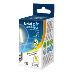LED-A60-10W-3000K-E27-CL-DIM GLA01TR Лампа светодиодная диммируемая, Форма А, прозрачная, Серия Air, Теплый белый свет 3000K.