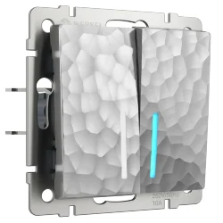 Выключатель двухклавишный с подсветкой (Hammer серебряный) W1220106