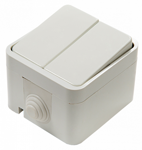 Выключатель двухклавишный AQUA белый полугерметичный 3200 IN HOME - Фото