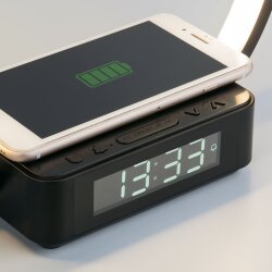 Светодиодная настольная лампа с беспроводной зарядкой и будильником 80505/1 черный (054132)