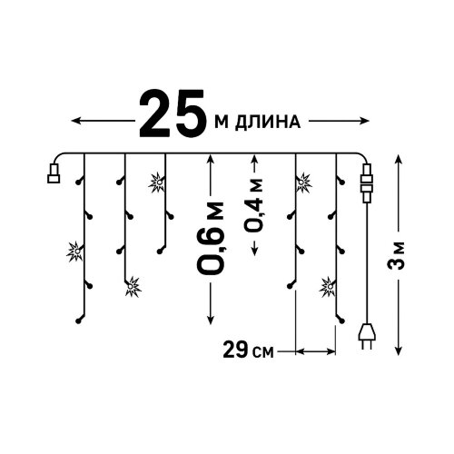 ULD-B25006-440-TTK WARMWHITE-WHITE IP44 Бахрома светодиодная с эффектом мерцания, 25м, Соединяемая, 440 светодиодов, Теплый белый и белый свет, Провод прозрачный - фото 8