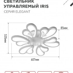 Светильник светодиодный ELEGANT IRIS 120Вт 230В 3000-6500K 607х535х85мм c пультом ДУ белый IN HOME