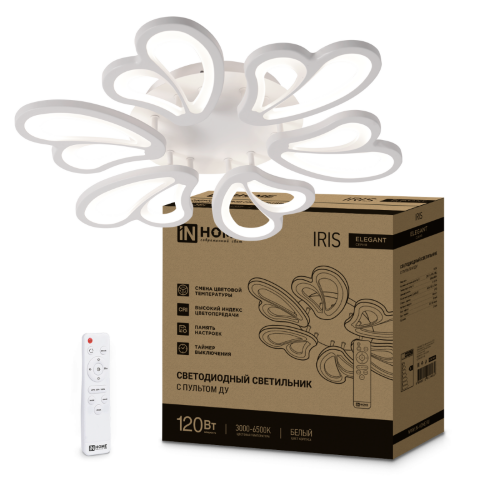 Светильник светодиодный ELEGANT IRIS 120Вт 230В 3000-6500K 607х535х85мм c пультом ДУ белый IN HOME - Фото 2