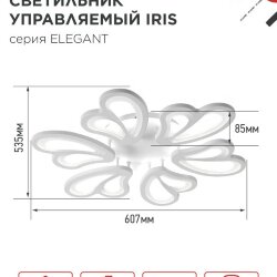 Светильник светодиодный ELEGANT IRIS 120Вт 230В 3000-6500K 607х535х85мм c пультом ДУ белый IN HOME