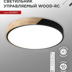 Светильник светодиодный SCANDY WOOD-120RCB 120Вт 230В 3000-6500K 9600Лм 500x50мм с пультом ДУ черный IN HOME