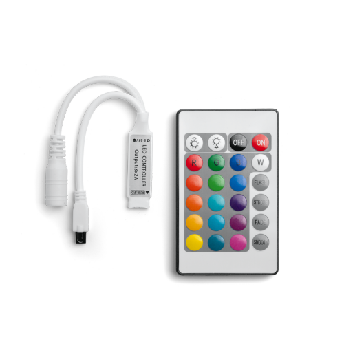 Контроллер WOLTA WLC-CP/04 с пультом мини для светодиодной ленты RGB разъем питания DC Jack "МАМА" 3-pin 5-24В - фото 1.