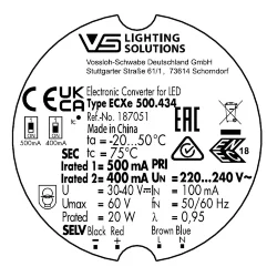 Драйвер для светодиодов 20W/400-500мА 30-40V | DIP-переключатель | ECXe 500.434 | - Vossloh-Schwabe