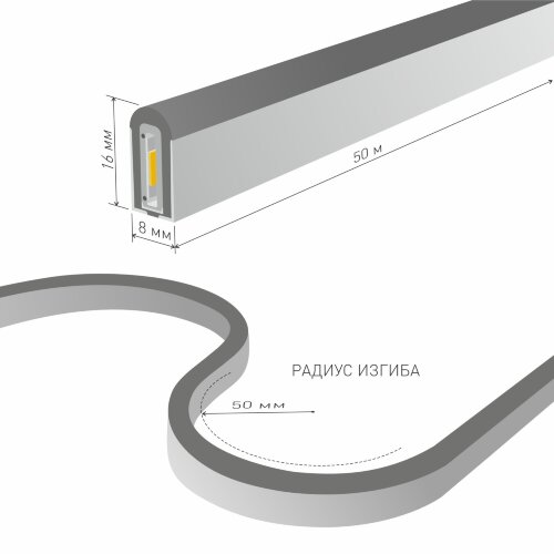Светодиодный гибкий неон 220&nbsp;В 9,6&nbsp;Вт/м 120 Led/м 2835 IP67, односторонний холодный белый 6500К, 50 м - Фото 5
