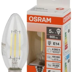 Лампа светодиодная филаментная 5W/4000K (=60W) E14 | Свеча | LED STAR 5Y FILAMENT | - OSRAM