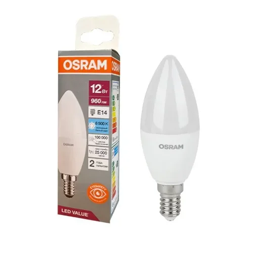 Лампа светодиодная LV 12SW/6500K (=100W) E14 | LED Value 2Y | Свеча | - OSRAM. Фото 2