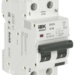 Выключатель автоматический дифференциального тока 2п (1P+NP) C 16 30мА тип A АВДТ B10N 36мм ARMAT IEK AR-B10N-1N-C016A030