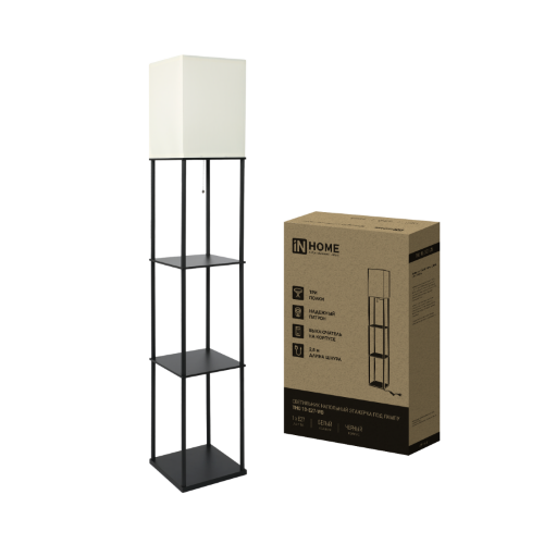 Светильник напольный под лампу этажерка ТНО 10-Е27-WB белый абажур, черный корпус IN HOME - Фото