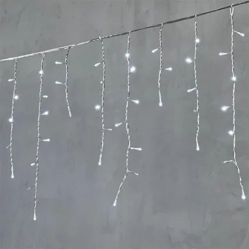 Гирлянда Бахрома 3,1 x 0,5 м Белая с Мерцанием Белого Диода 220В, 150 LED, Провод Прозрачный ПВХ, IP54. Фото 1.