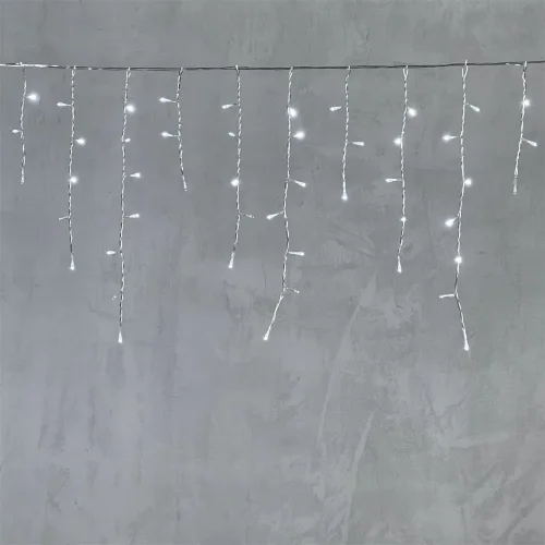 Гирлянда Бахрома 3,1 x 0,5 м Белая с Мерцанием Белого Диода 220В, 150 LED, Провод Прозрачный ПВХ, IP54. Фото 6.