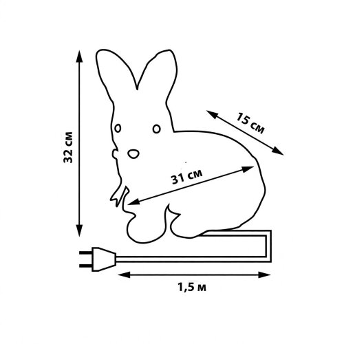 ULD-M2732-040-STA WHITE IP20 RABBIT-1 Фигура светодиодная Зайчик, 32x30см, 40 светодиодов, Белый свет. Провод прозрачный. TM Uniel - фото 9