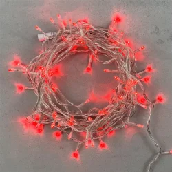 Гирлянда Нить 10м Красная 24В, 100 LED, Провод Прозрачный ПВХ, IP54