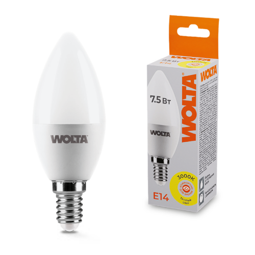 Светодиодная лампа WOLTA 25YC7.5E14 7.5Вт 3000K E14 - фото 1.