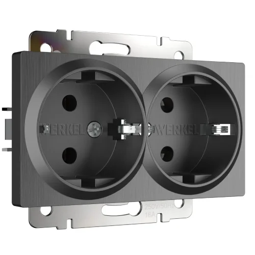 Розетка двойная с заземлением (графит рифленый) W1172004 - фото