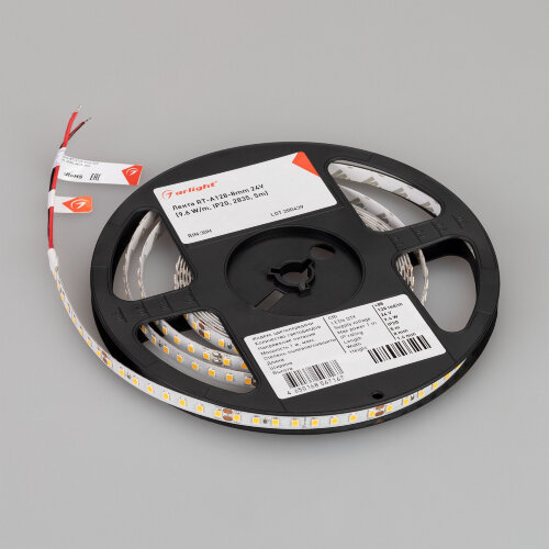 Светодиодная лента RT-А128-8mm 24V White6000 (9.6 W/m, IP20, 2835, 5m) (Arlight, высок.эфф.150 лм/Вт) 038755 - фото 3