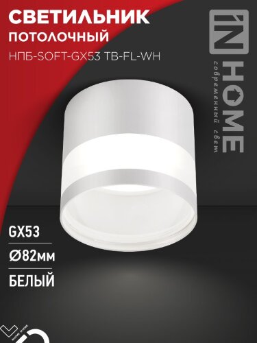 Светильник потолочный НПБ-SOFT-GX53 ТB-FL-WH под GX53 матовый плафон, 82х70мм белый IN HOME - Фото 7