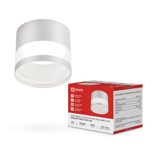 Светильник потолочный НПБ-SOFT-GX53 ТB-FL-WH под GX53 матовый плафон, 82х70мм белый IN HOME - Фото