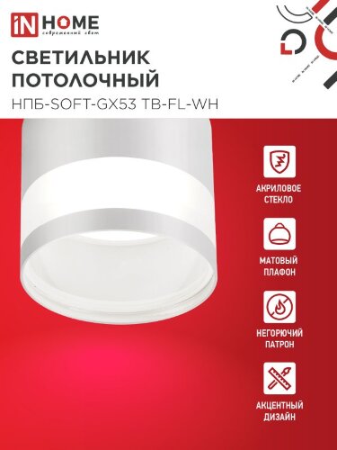 Светильник потолочный НПБ-SOFT-GX53 ТB-FL-WH под GX53 матовый плафон, 82х70мм белый IN HOME - Фото 6