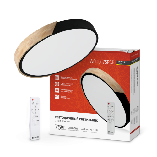 Светильник светодиодный SCANDY SIMPLE-75RCB 75Вт 230В 3000-6500K 6000Лм 400x50мм с пультом ДУ черный IN HOME - Фото 2