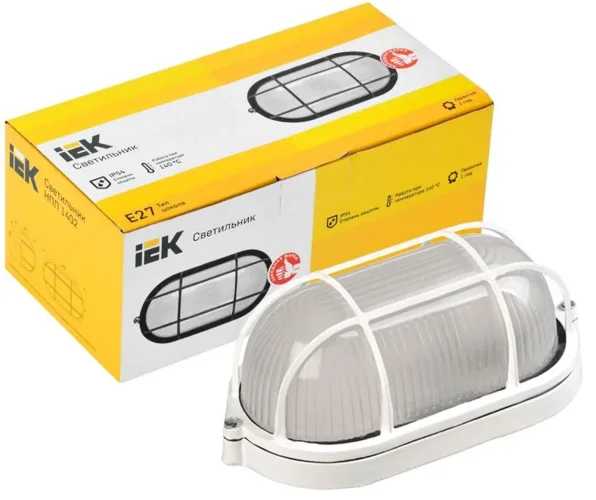 Светильник НПП 1402 60Вт E27 IP54 бел. овал с решеткой IEK LNPP0-1402-1-060-K01 - фото 2