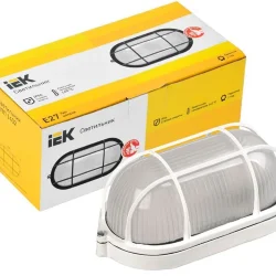 Светильник НПП 1402 60Вт E27 IP54 бел. овал с решеткой IEK LNPP0-1402-1-060-K01