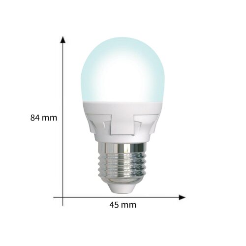 LED-G45 7W-4000K-E27-FR-DIM PLP01WH Лампа светодиодная, диммируемая, Форма шар, матовая, Серия Яркая, Белый свет 4000K. - фото 4