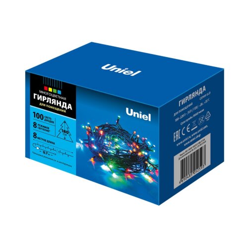ULD-S0800-100-DGA MULTI IP20 Гирлянда светодиодная с контроллером, 100 светодиодов, 8 м, разноцветная, IP20, провод зеленый - фото 6