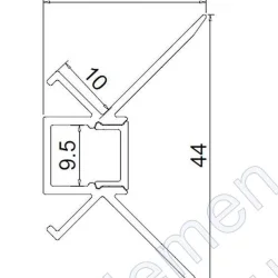 Алюминиевый профиль встраиваемый в гипсокартон 345 (2500*44*25,5мм с рассеивателем, внутренний угол)