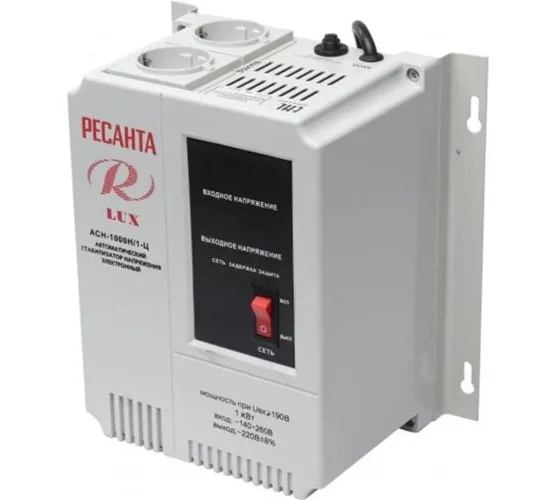 Стабилизатор напряжения АСН-1000 Н/1-Ц Lux 1ф 1кВт IP20 настен. релейный с двумя розетками Ресанта 63/6/14 - фото