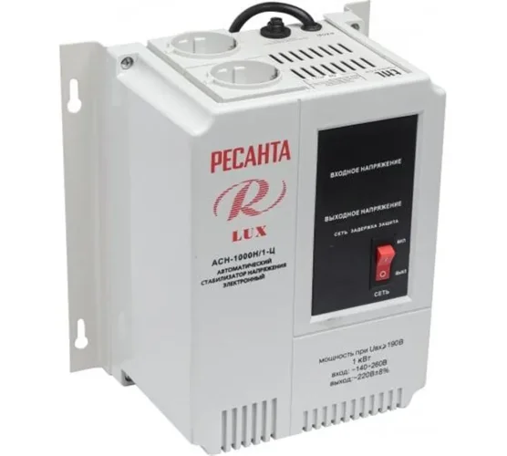 Стабилизатор напряжения АСН-1000 Н/1-Ц Lux 1ф 1кВт IP20 настен. релейный с двумя розетками Ресанта 63/6/14 - фото 2