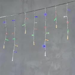 Гирлянда Бахрома с Калпочком 3,1 x 0,5 м Разноцветная с Мерцанием Белого Диода 220В, 120 LED, Провод Прозрачный Провод ПВХ, IP65
