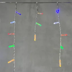 Гирлянда Бахрома с Калпочком 3,1 x 0,5 м Разноцветная с Мерцанием Белого Диода 220В, 120 LED, Провод Прозрачный Провод ПВХ, IP65