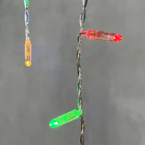 Гирлянда Бахрома с Калпочком 3,1 x 0,5 м Разноцветная с Мерцанием Белого Диода 220В, 120 LED, Провод Прозрачный Провод ПВХ, IP65. Фото 3.