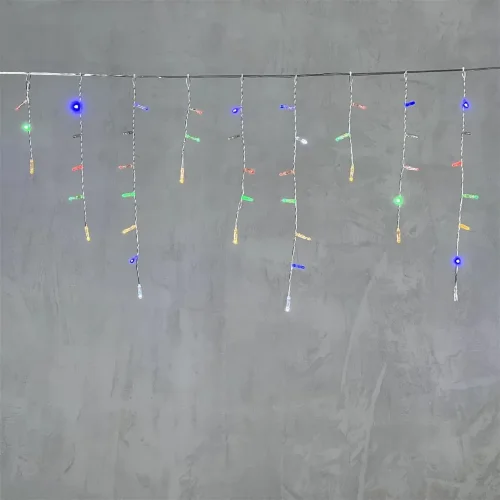 Гирлянда Бахрома с Калпочком 3,1 x 0,5 м Разноцветная с Мерцанием Белого Диода 220В, 120 LED, Провод Прозрачный Провод ПВХ, IP65. Фото 6.