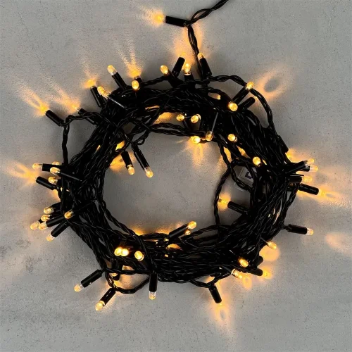 Гирлянда Нить с Колпачком 10м Экстра Тепло-Белая 24В, 100 LED, Провод Черный ПВХ, IP65. Фото 1.