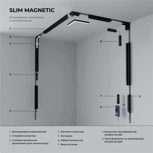 Slim Magnetic Коннектор угловой для встраиваемого шинопровода под ГКЛ 9,5мм черный 85214/00 85214/00 - фото 3